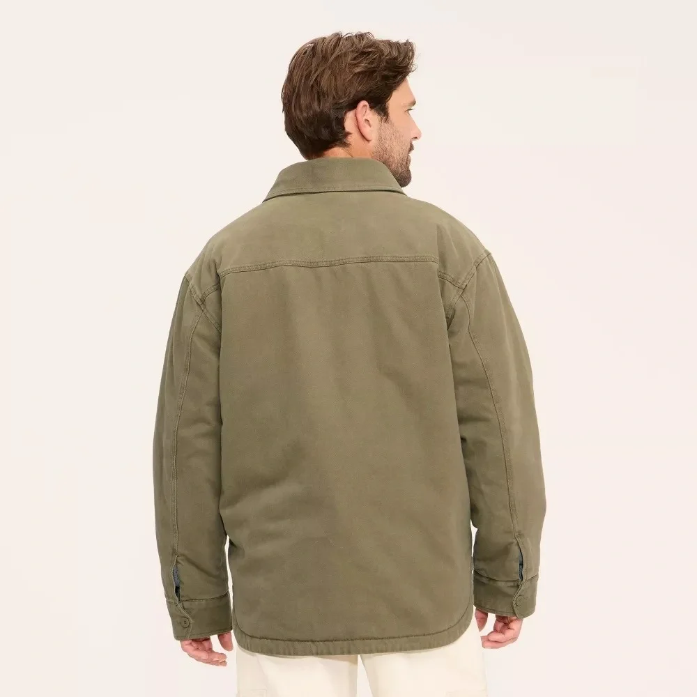 Woolrich Target Mens XL Extra Large Twill Shacket Jacket Olive Green Button Down